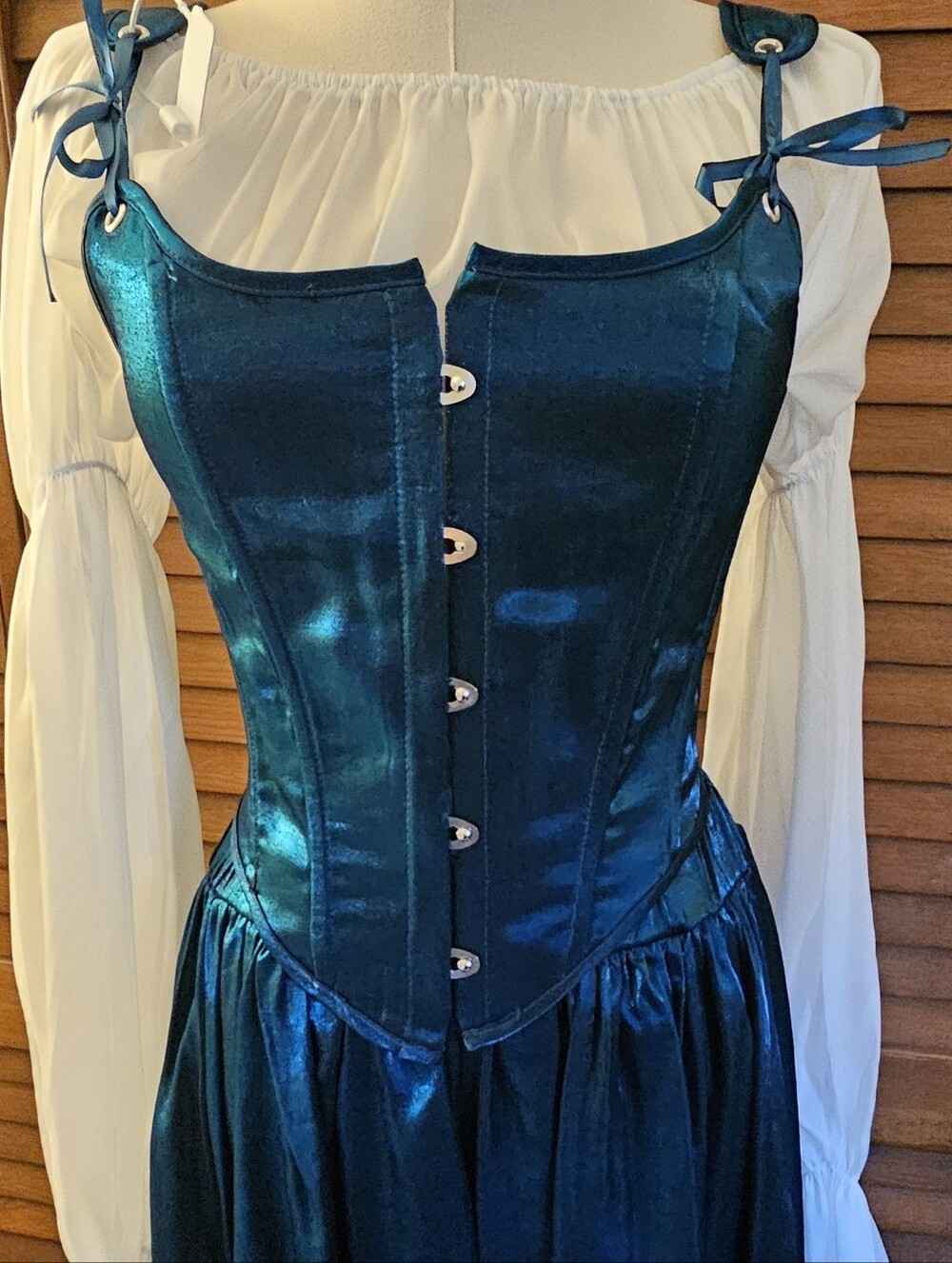 Shimmer Teal Corset Top with Tie Straps (NWT) Women's Medium